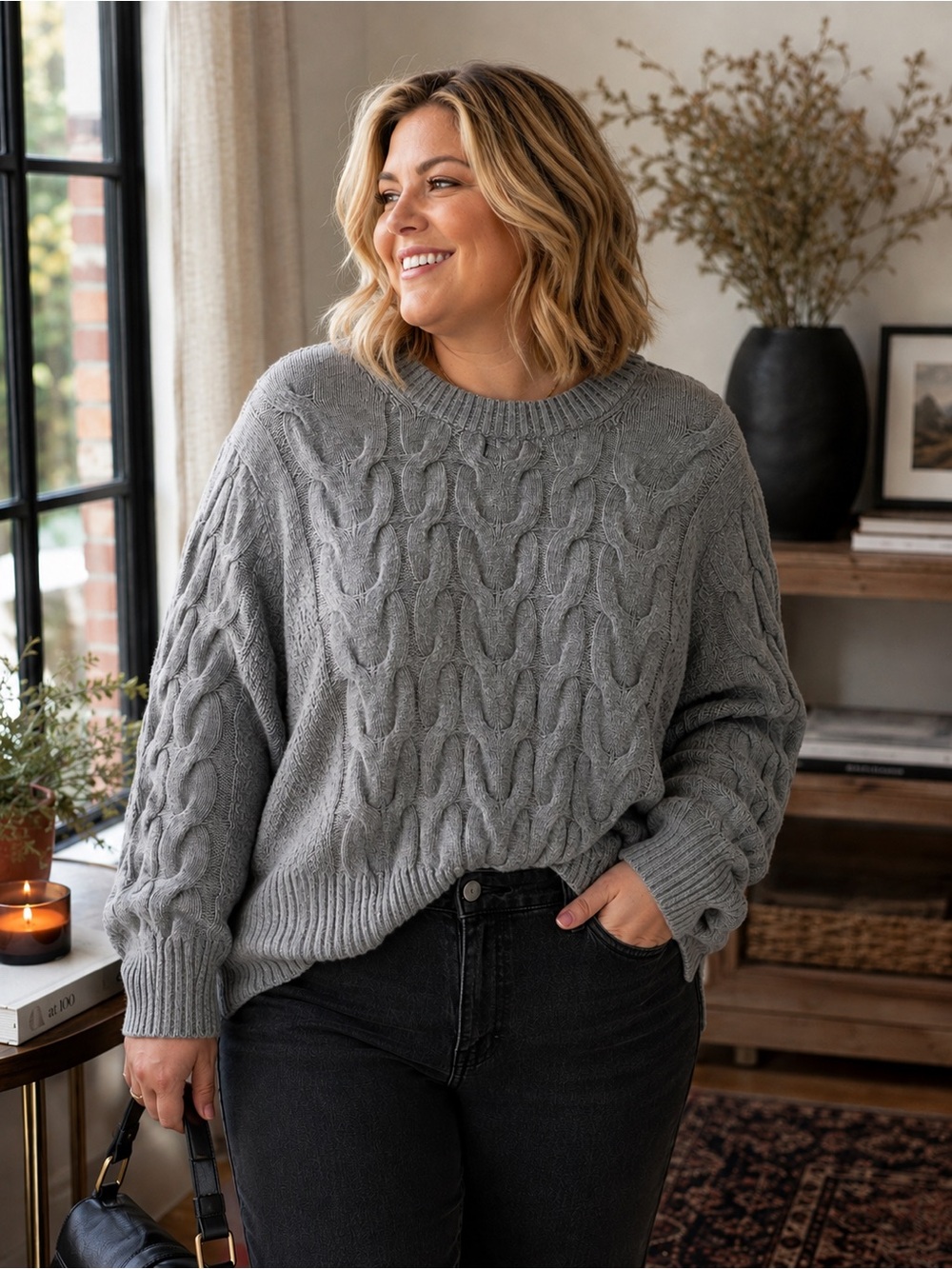 A New Day Gray Cable Knit Sweater Size XL
